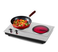 Double Electric Hob, CUSIMAX Hot Plate for Cooking, 2400W Electric Ceramic Hot Plate, Infrared Cooktop with Dual Temperature Control, Embedded Countertop Cooktop, Heat-Up in Seconds, Stainless Steel