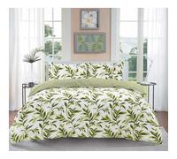 Homespace Direct Ellie Green Watercolour Leaves Duvet Cover Set Striped Reverse Fully Reversible Bedding - Double