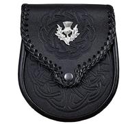 Double Embossed Scottish Black Leather Kilt Sporran w/Belt
