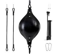 Double End Bag - Red/Black, Adjustable PU Leather Punching Ball, Flexible Core Training Bag, 9x10 Inch, Cords Included, Swivel | Coordination, Fitness, Gym, Exercise, Home Workout, Boxin