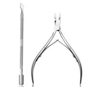 Double End Cuticle Pusher + Cuticle Nippers Duo, Professional Stainless Steel Cuticle Remover Tool Kit, Cuticle Nipper, Pedicure Manicure Pedicure Nail Cleaner,Cuticle Pusher Tool