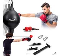 Double End Speed Ball, Double end Punching Ball with Boxing Reflex Ball, PU Leather Punch Bag with Fully Adjustable Cords, Headband, Pump, Speed Boxing Ball Set for Gym MMA Boxing Sports Punch Bag