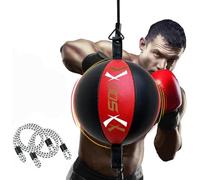 Double End Speed Ball Maya Hide Leather Boxing Dodge Speed Bag Speedball Punching MMA Training Workout Floor to Ceiling Rope (Red/Black)