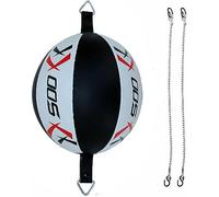 Double End Speed Ball Maya Hide Leather Boxing Dodge Speed Bag Speedball Punching MMA Training Workout Floor to Ceiling Rope (Black/White)