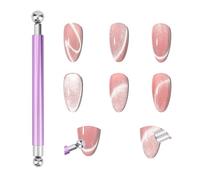 Double-Ended Cat Eye Magnet, Multifunctional Dual Head Nail Magnet Tool Stick with 8mm & 10mm Round Magnetic Beads for Cat Eye Gel Polish for DIY at Salon or Home