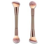 Double-Ended Foundation Makeup Brush, Angled/Round Top for Liquid, Powder & Cream Blending (Brown)