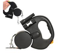 Double Ended Leash, Double-Ended Retractable Leash for Small to Large Dogs, with Heavy Duty 3M Retractable Strap, Poop Bags & Light, 360 Tangle-Free (Black)