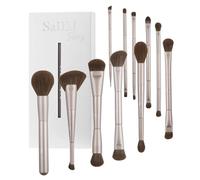 Double Ended Makeup Brush Set (11 Pieces) - Includes Foundation, Powder, Concealer, Highlighter, Contour, Eye Shadow & Blush Brushes - Face & Eye Make Up Brush with Synthetic Bristles