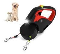 Double Ended Retractable Dog Lead with Detachable Flashlight and Poop Bag Dispenser Heavy Duty Extendable Dog Lead with Chew-Proof Cable, LED Light, Poop Bag Dispenser, One-Hand Brake