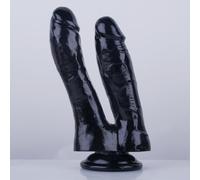 Double-Ended Suction Cup Dildo for Lesbian Couples, Realistic Two-Sided Penis Toy, 7.1in Total, 4.33in & 5.11in Insertable, 1.38in & 1.18in Dia, Black, Flesh, Brown, Blue (Black)