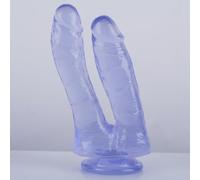 Double-Ended Suction Cup Dildo for Lesbian Couples, Realistic Two-Sided Penis Toy, 7.1in Total, 4.33in & 5.11in Insertable, 1.38in & 1.18in Dia, Black, Flesh, Brown, Blue (Transparent Blue)