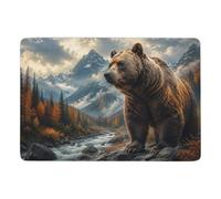 Double Exposure Bear Mountain Landscape Rug 150 x 100 cm, Soft Short Pile | Living room rug for winter interiors, soft underfoot feel; for bedroom and living room
