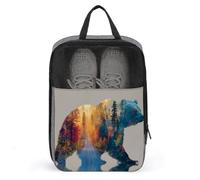 Double Exposure Bear Silhouette Forest Road Shoe Bag for Travel Daily Use Anti-dust Storage Carrier Golf Shoe Pouch