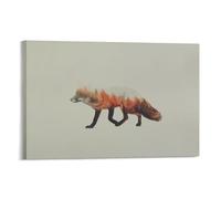 Double Exposure Fox And Forest Canvas Wall Art, Modern Abstract Animal Landscape Painting, Home Decor for Living Room Bedroom Office, Unique Wildlife Artwork Frame-12x18inch(30x45cm)