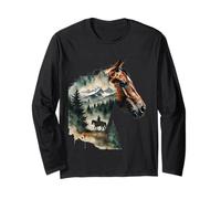 Double Exposure Horse - Cowboy & Mountain Forest Art Long Sleeve T-Shirt