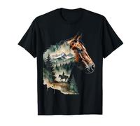 Double Exposure Horse - Cowboy & Mountain Forest Art T-Shirt