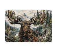 Double Exposure Moose Forest Wildlife Art Rug 150 x 100 cm, Soft Short Pile | Short pile area rug as a new home gift, soft underfoot feel; for bedroom and living room