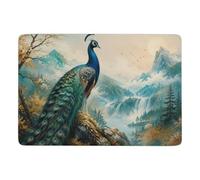 double exposure peacock Area Rug 150 x 100 cm, Soft Non Slip Short Pile | Non slip bedroom rug for winter interiors, soft underfoot feel; for smaller indoor spaces