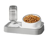 Double Feed Cat Bowl, Auto Drinking Slow Feeding Station, 12.6x7.68x5.12 Inch Set with Raised Stand, BPA Pet Feeder, Kitty Dish with Modern Design, Home for Indoor Pets