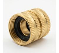 Double Female Hose Connector, Solid Brass Leakproof One-Piece 3/4 Inch Garden Pipe Fitting, Heavy Duty Water Coupler Adapter for Outdoor Tap Sprinkler Pressure Washer, Single Pack
