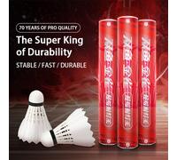 Double Fish JinQue Super King-Durable Goose Feather Shuttlecocks 12-Pack Speed 76-Red