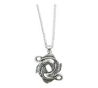Double Fish Necklace, Tai Chi Yin Yang Filigree Open-work Design, Retro Silver Copper Pendant, Dragon Bone Chain, 60 cm Circumference, 45 x 35 mm Charm, 11 g