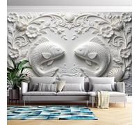 Double Fish Pisces Embossed Wall Mural 3D Relief Flower Wallpaper 500Cm(W) X350Cm(H) Modern Art Wall Stickers for Bedroom Living Room-Non-Woven-Not Peel N' Stick Double Fish Pisces 500Cm(W) X350Cm(H)