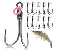 Double Fishing Hooks Live Shrimp Hooks - 10pcs High Carbon Steel Dual-Hook Shrimp Back Hook Barbed Strong Live Bait Holder Hooks Saltwater Freshwater for Bass Carp Pike Catfish