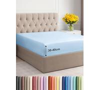 Double Fitted Bed Sheet 135x190x40 cm - Extra Deep Fitted Sheet for Mattresses up to 40 cm (16") - Soft Brushed Microfiber - Wrinkle, Shrinkage & Fade Resistant - OEKO-TEX - Light Blue Bottom Sheet