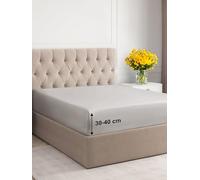 Double Fitted Bed Sheet 135x190x40cm - Extra Deep Fitted Sheet for Mattresses up to 40 cm (16") - Soft Brushed Microfiber - Wrinkle, Shrinkage & Fade Resistant - OEKO-TEX - Light Grey - Bottom Sheet