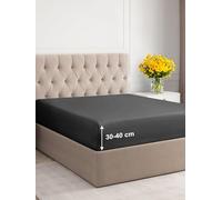 Double Fitted Bed Sheet - Extra Deep Pocket - Fits Mattress up to 40cm (16") - Soft Brushed Microfiber - OEKO-TEX Certified - Shrinkage and Fade Resistant - Bottom Sheet, Dark Grey, 135 x 190cm