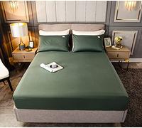 Double Fitted Green Cotton Elastic Bed Sheet Set For Queen And King Size Beds Soft And Durable Linens For A Comfortable Night'S Sleep