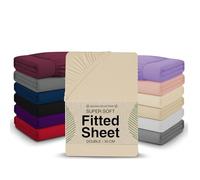 Double Fitted Sheet - 135 x 190 cm with 30cm Deep Pocket, Soft Brushed Microfibre, Wrinkle-Free, Easy Care, Fade & Shrink Resistant by MAGNA COLLECTION (Cream, Double)