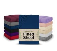Double Fitted Sheet - 135 x 190cm with 30cm Deep Pocket, Soft Brushed Microfibre, Wrinkle-Free, Easy Care, Fade & Shrink Resistant by MAGNA COLLECTION (Navy, Double)