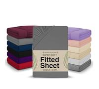 Double Fitted Sheet - 135 x 190cm with 30cm Deep Pocket, Soft Brushed Microfibre, Wrinkle-Free, Easy Care, Fade & Shrink Resistant by MAGNA COLLECTION (Grey, Double)