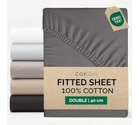 Double Fitted Sheet 135x190 cm - 100% Cotton Sateen 400 Thread Count - Extra Deep Fitted Sheet for Mattresses up to 40 cm (16") - Soft, Breathable, Wrinkle Free - OEKO-TEX Certified - Dark Grey
