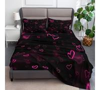 Double Fitted Sheet 30 cm Deep, Dreamy Heart Shape Romantic Brushed Microfiber Ultra Soft No-Iron Wrinkle-Resistant Fitted Bed Sheets Hypoallergenic Breathable Sheets, Pink
