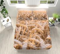 Double Fitted Sheet Brown Plants Extra Deep Fitted Bed Sheets Double Microfibre Bed Cover Breathable Bedsheet Washable Bedsheets+2 Pillow Cases 50x75cm150x200+30cm