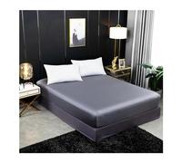 Double Fitted Sheet Mulberry Silk Fitted Sheet Four Corners With An Elastic Band Mattress Cover Solid Color Bed Sheet Fit Sheet(Grey,140x200x25cm)