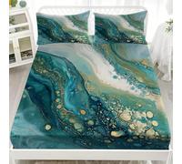 Double Fitted Sheet Set 54x75 inch Abstract Geometric Fluid Art Soft Microfibre Bedding Sets Deep Pocket 30 cm Green Fitted Sheet Resistant, Easy Care with 2 Pillowcases