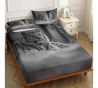 Double Fitted Sheet Snow White Tiger 140 x 190 cm 25cm Deep Pocket Soft Microfiber Breathable Bottom Sheet White Bedding