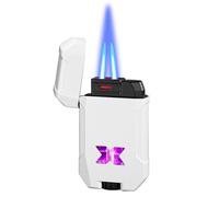 Double Flame Lighter, Windproof and Adjustable, Butane Refillable, Transparent Air Window, Ideal for Candles and Outdoor Use, Great Gift for Men