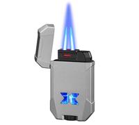 Double Flame Lighter, Windproof and Adjustable, Butane Refillable, Transparent Air Window, Ideal for Candles and Outdoor Use, Great Gift for Men