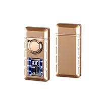 Double flame metal portable lighter, intelligent voice-activated induction lighter, four ignition modes, visual air window, windproof, suitable for camping and travel(Gold)