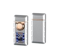 Double flame metal portable lighter, intelligent voice-activated induction lighter, four ignition modes, visual air window, windproof, suitable for camping and travel(Silver)