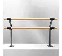 Double Floor Mounted Ballet Barre, Solid Wood Dance Bar with Manganese Steel Core, Heavy Duty Stretching Barre for Home Studio, Ballet Pilates Fitness Training for Kids and Adults