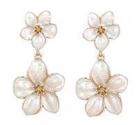 Double Flower Drop Earrings,Vintage Enamel Floral Dangle Earring Gold Plated Statement Flower Earrings Boho Summer Petal Drop Earring Elegant Floral Jewelry for Women, L, Metal, No Gemstone