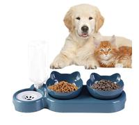 Double food bowl, smooth exterior is easy to clean and will not leave black spots on your pet chin Double Cat Bar | Automatic Water Dispenser Bottle, Pet Food Bowl, 15° Slant Food Bowl for Puppies