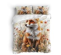 Double Fox In The Flowers Bedding Set Ultra-Soft Microfiber Duvet Cover Set 3Pcs - 200x200cm + 2 Pillowcases 50x75cm - Plants And Animals 3D Printed Design with Zip Closure & Corner Ties