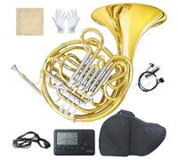Double French Horn (Fb/Bb) 4 Keys Gold Lacquer - Intermediate Brass Instrument with Case, Mouthpiece and Cleaning Kit - Complete Accessory Kit for Concert Band and Solo Performance (Gold)